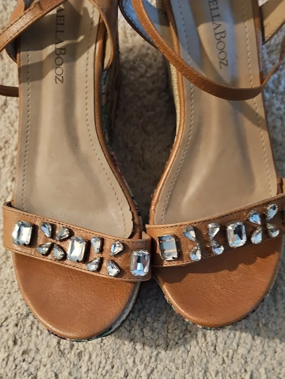 Anthropologie Raphaella Booz Tan Wedge Sandals with Embellishments
